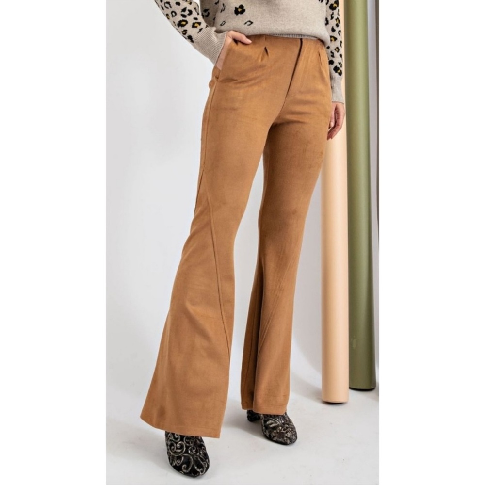 🤎LAST1️⃣🤎New Easel Soft Faux Suede Trendy Bell Bottom Pants - Picture 4 of 6